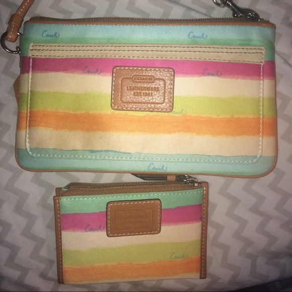 Coach wristlet & coin purse -summer/spring stripes