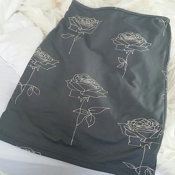 Grey Rose Print Jersey Skirt
