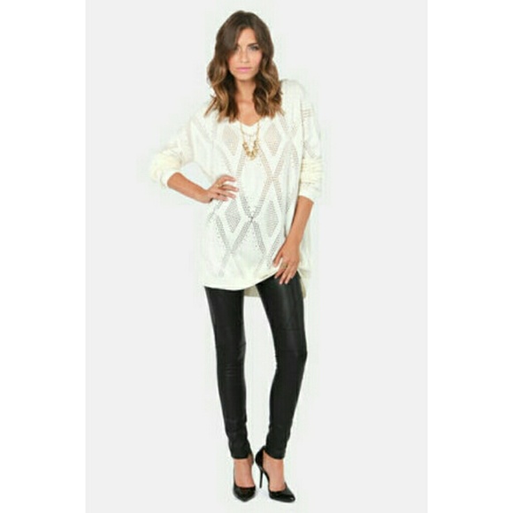 Cream Pointelle Tunic Sweater - Picture 2 of 3