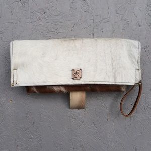Hand made brindle hair-on hide leather clutch