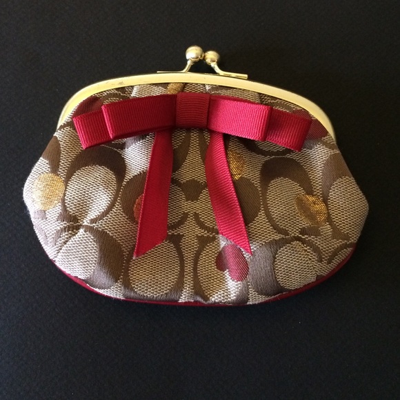 Adorable authentic Coach red&gold heart Coin purse