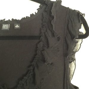 Sheer ruffles black Saks 5th Ave top