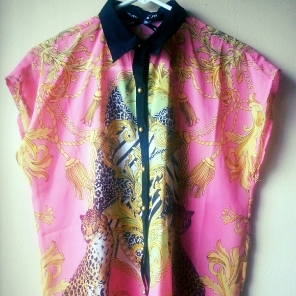 -- TRADEDPink dress shirt with chains and tassels