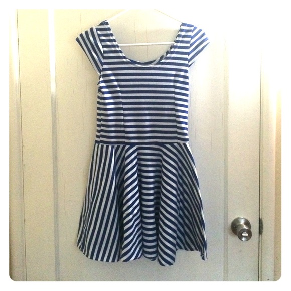 Blue and white skater dress