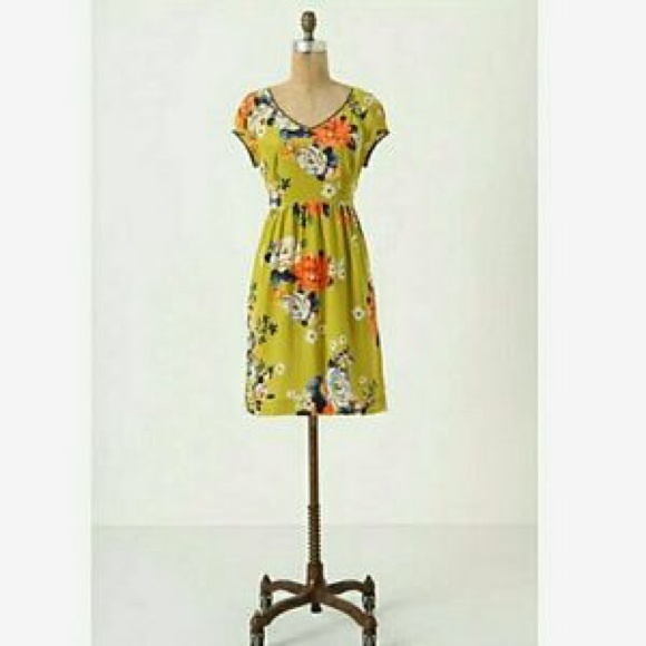 Anthropologie Green Floral Dress