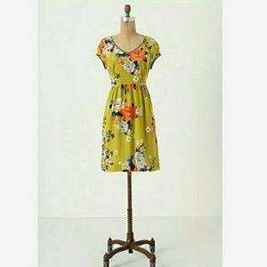 Anthropologie Green Floral Dress