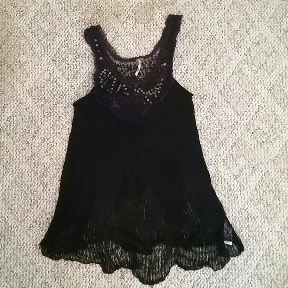 Free People Tops - Free People Black Crochet Tank