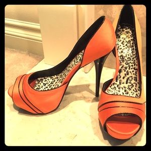 Bebe- Orange high heels with peep toe