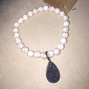 White bone beaded bracelet sparkle stone charm