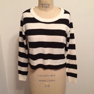 Crop Sweater-Black and White Striped-Size Small!!