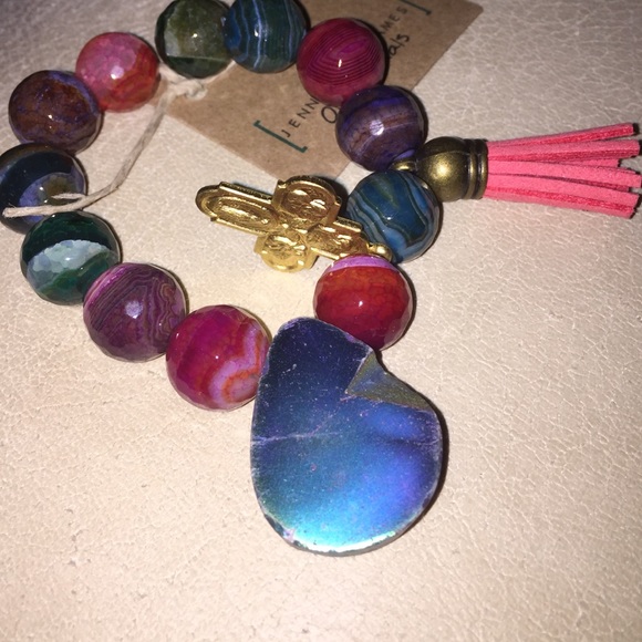 SOLD Polished lg stone bracelet catholic charm - Picture 4 of 4