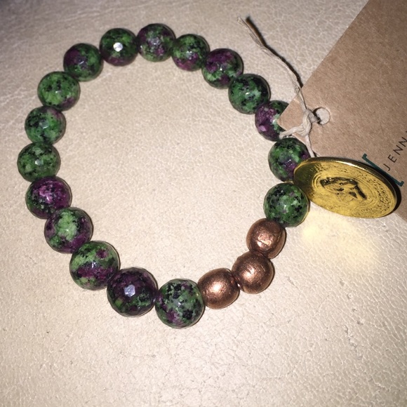 SOLD Green polished stone bracelet Angel charm