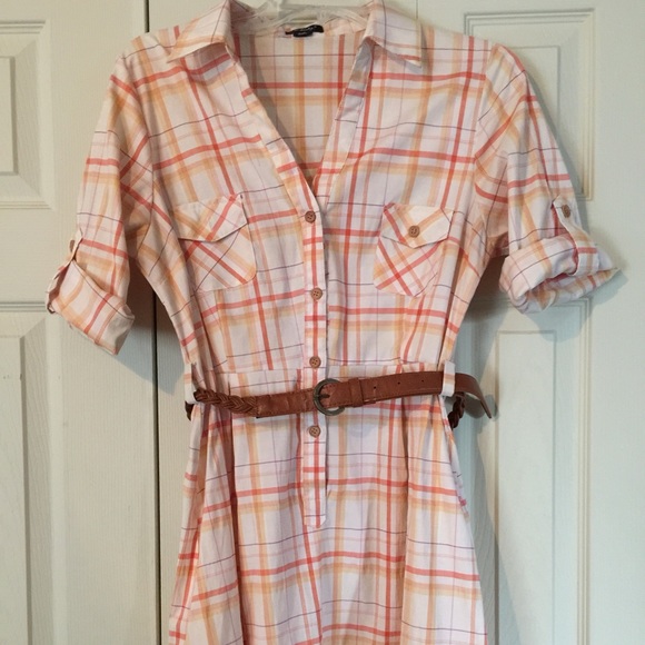 Cream and orange plaid dress
