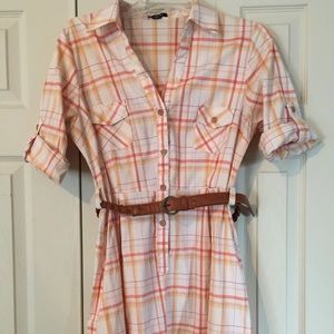 Cream and orange plaid dress