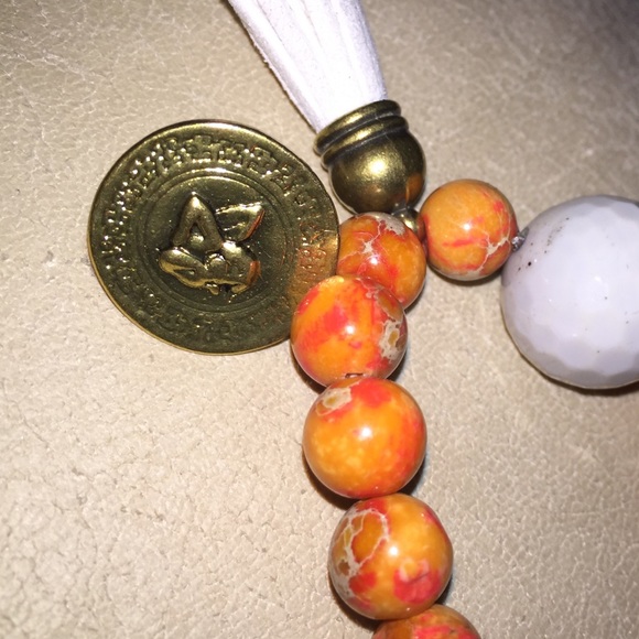 Polished stone bracelet with leather tassel angel - Picture 3 of 3