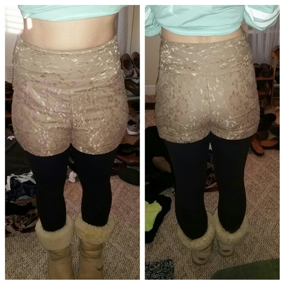 Sans Souci Pants - Lace, Tan High Wasted Shorts