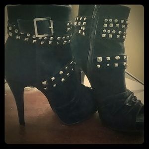 Black studded peep toe booties