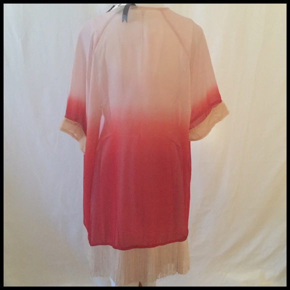 Fringed Velvet Trimmed Kimono Jacket  M - Picture 2 of 3