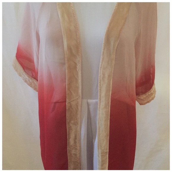 Fringed Velvet Trimmed Kimono Jacket  M - Picture 3 of 3