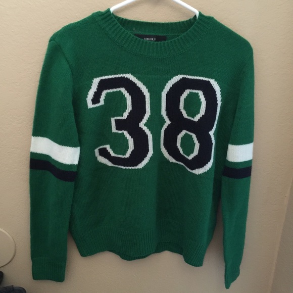 Forever 21 green jersy sweater w stripes
