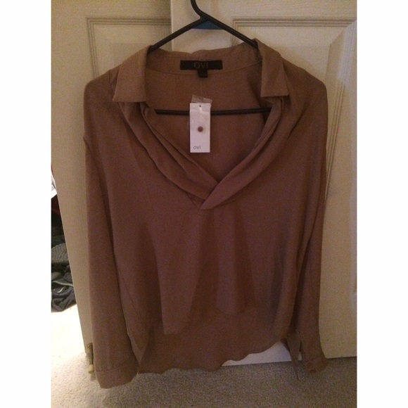 Amazing Lace New OVI Brand Long Sleeve Tan Blouse