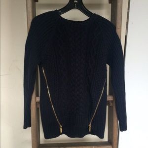 Michael Kors Navy Blue Cable Knit Sweater Zippers