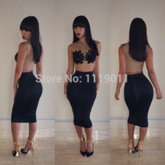 2 piece lace black dress