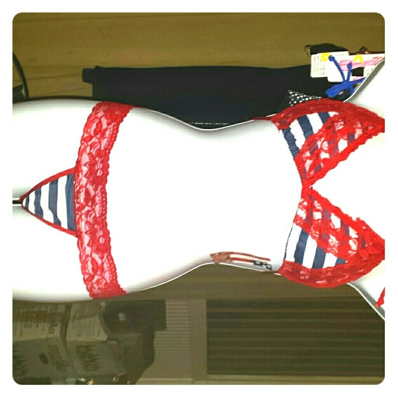 Sexy lace & stripe triangle bathing suit