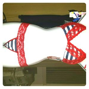 Sexy lace & stripe triangle bathing suit