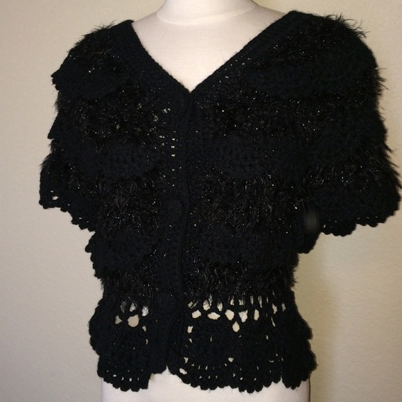 Black short sleeved cardigan sweater size large