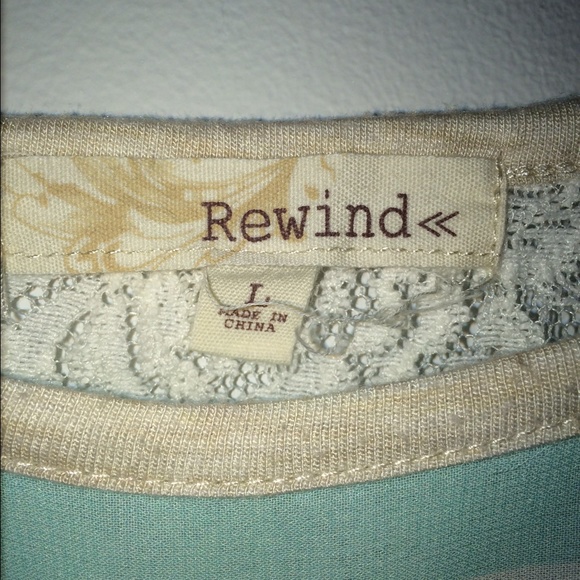 Aqua and white striped sheer top with lace back - Picture 3 of 3