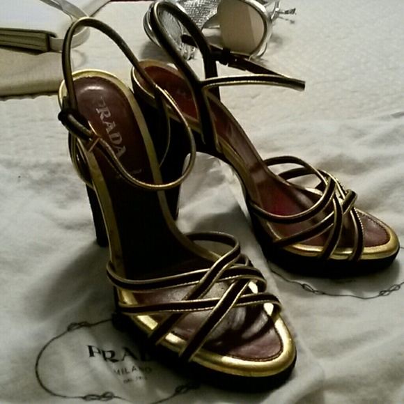 PRADA suede gold and black heels