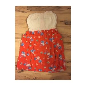 Summer floral strapless orange dress