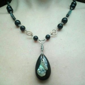 Handcrafted, Rainbow Shell & Glass Drop Necklace