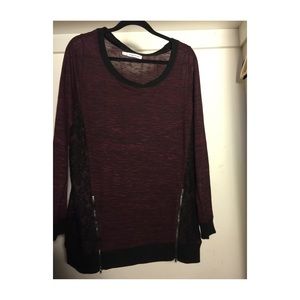 Long deep purple with black lace sweater