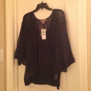 Navy sheer lace shoulder shell