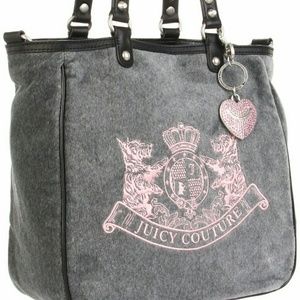 Juicy Scottie Embroidered Velour and Leather Tote