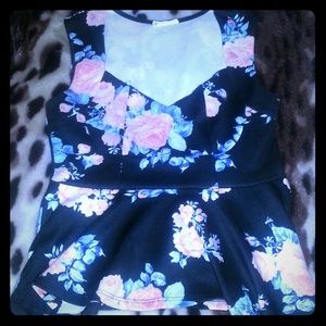 Pink,Peach & Light Blue Floral Top ( V-NECK )