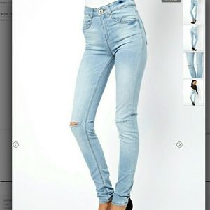 High Waist Ultra Skinny Jeans w/ Ripped Knees