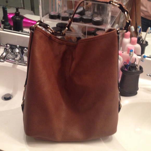 Tan large bucket purse