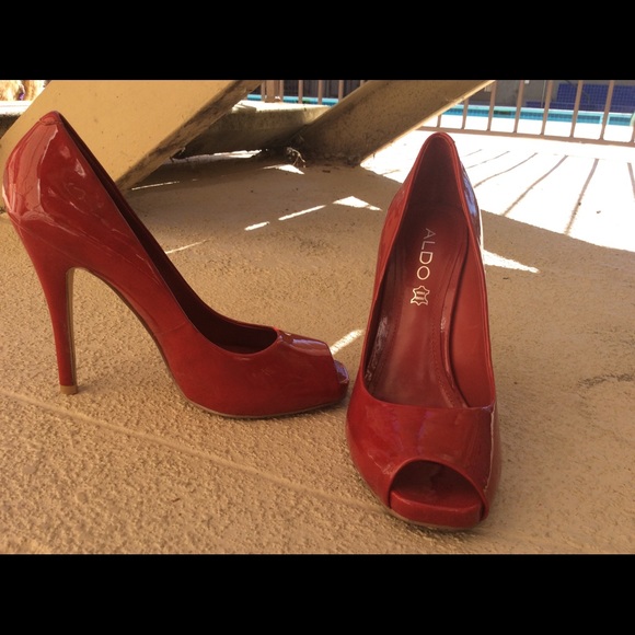 Red patent leather Aldo peep toe heels