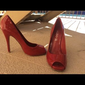 Red patent leather Aldo peep toe heels