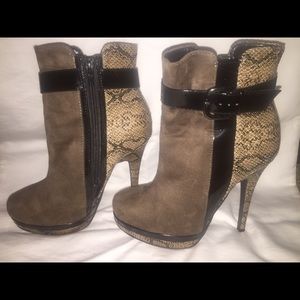 Suede and faux snake skin booties