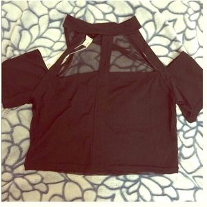 Cold Shoulder Black Crop Top