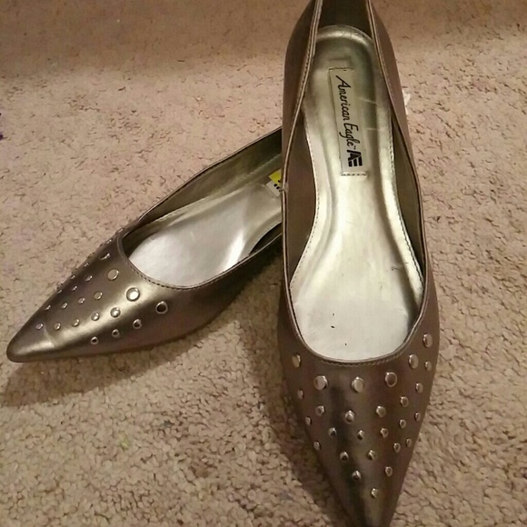 Silver studded pointy toe kitten heels