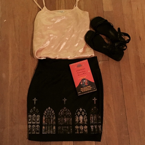 Witchy goth grunge cathedral printed bodycon skirt