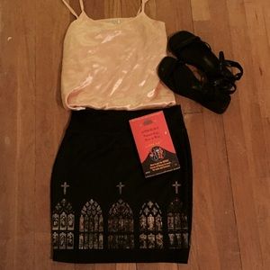 Witchy goth grunge cathedral printed bodycon skirt