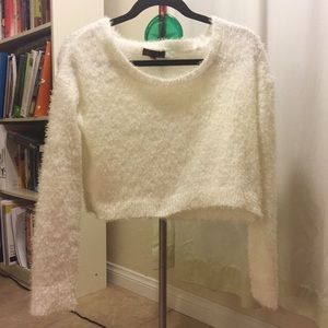 Agaci eyelash knit white crop sweater