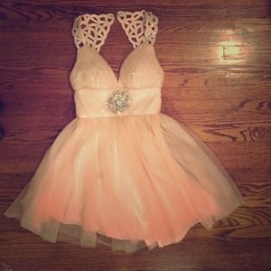 Light pink prom dress, short.