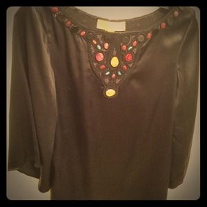 Designer black silk embellished top by